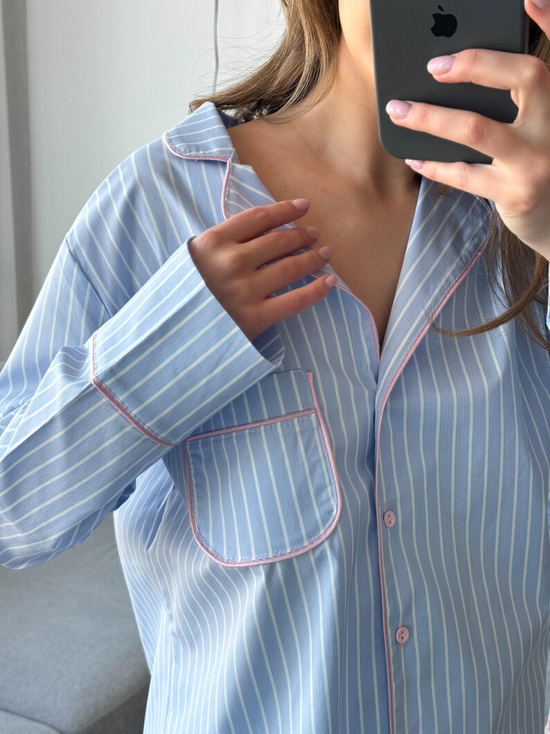Striped Cotton Pajama Set for Women, Sleepwear with Button-Up Shirt & Pants, Shorts