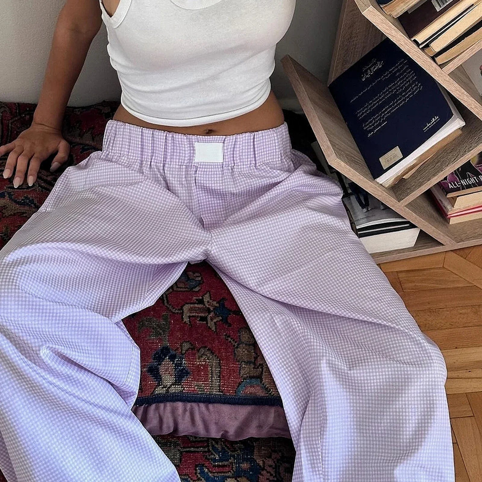 Plaid High Waist Straight Wide Leg Pajama Pant