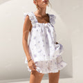 Colordate Purple Bows And Floral Prints Short Tank Top Shorts Pajama Set