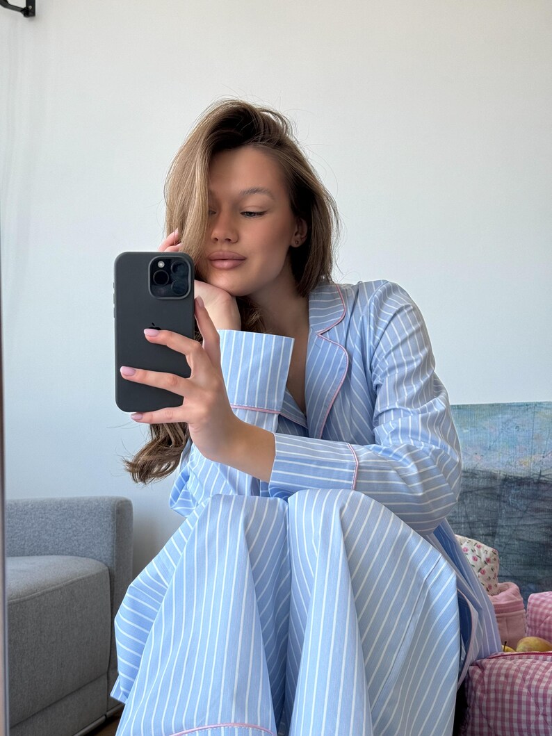 Striped Cotton Pajama Set for Women, Sleepwear with Button-Up Shirt & Pants, Shorts