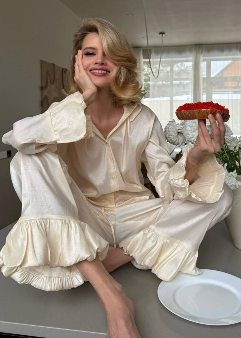 Ruffle Luxe Satin Pajama Set