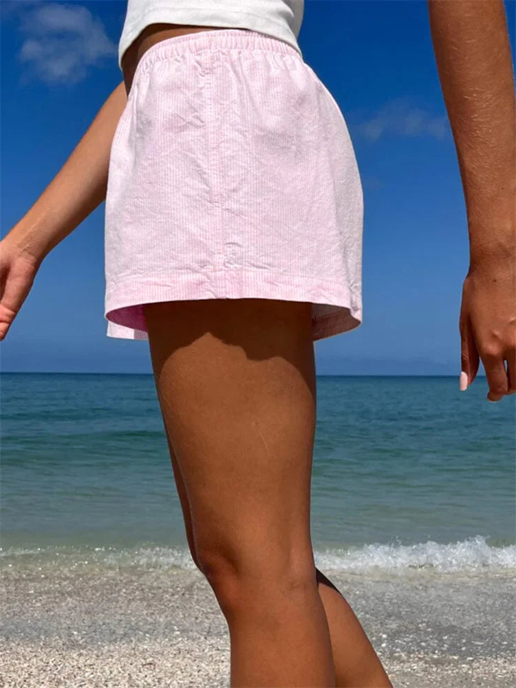 Striped Button Loose Pajama Short