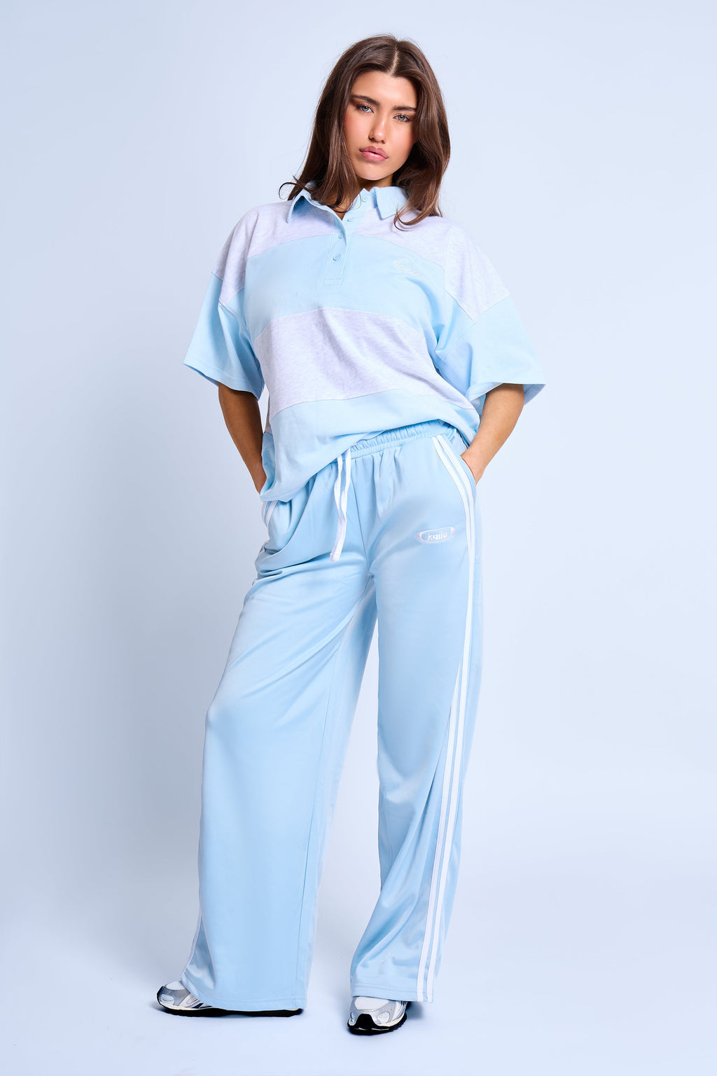 Kaiia Logo Tricot Joggers Baby Blue & White