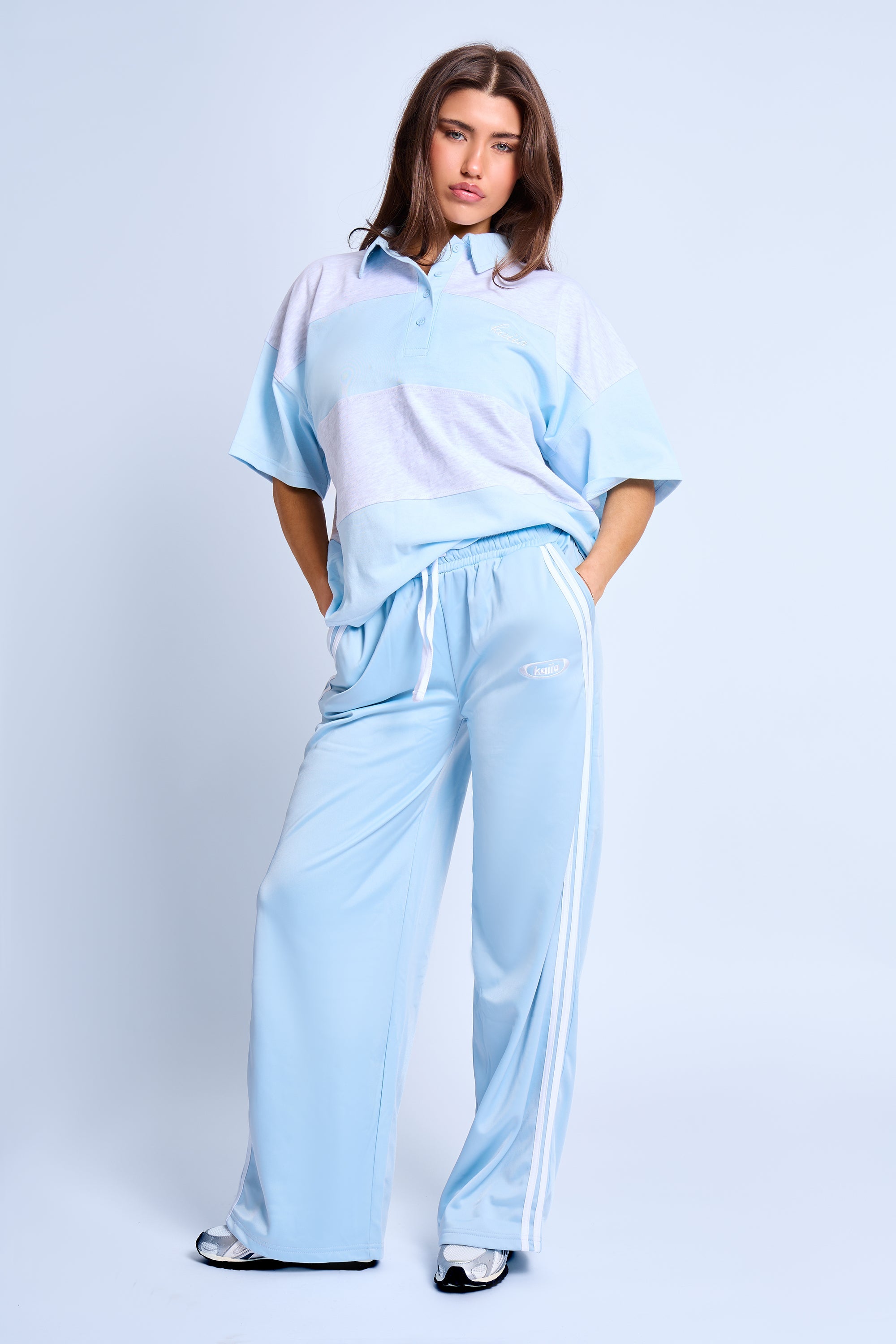 Kaiia Logo Tricot Joggers Baby Blue & White