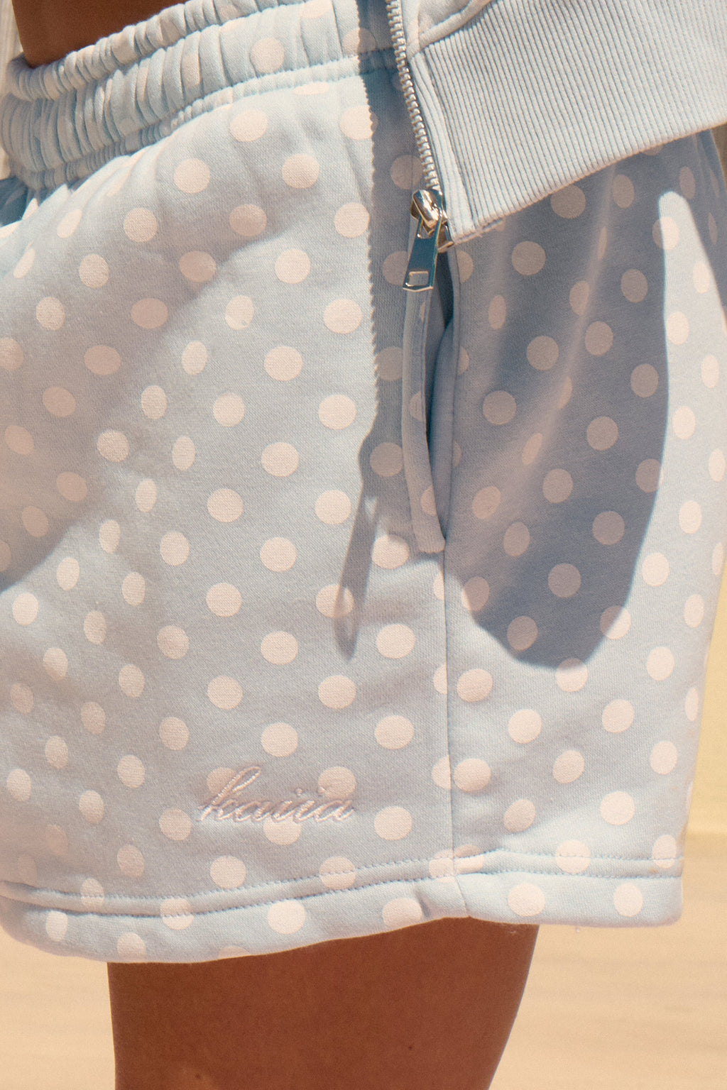 Kaiia Polka Dot Sweat Shorts Pastel Blue