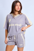 Kaiia Oversized Football Top Mist Grey & Lemon
