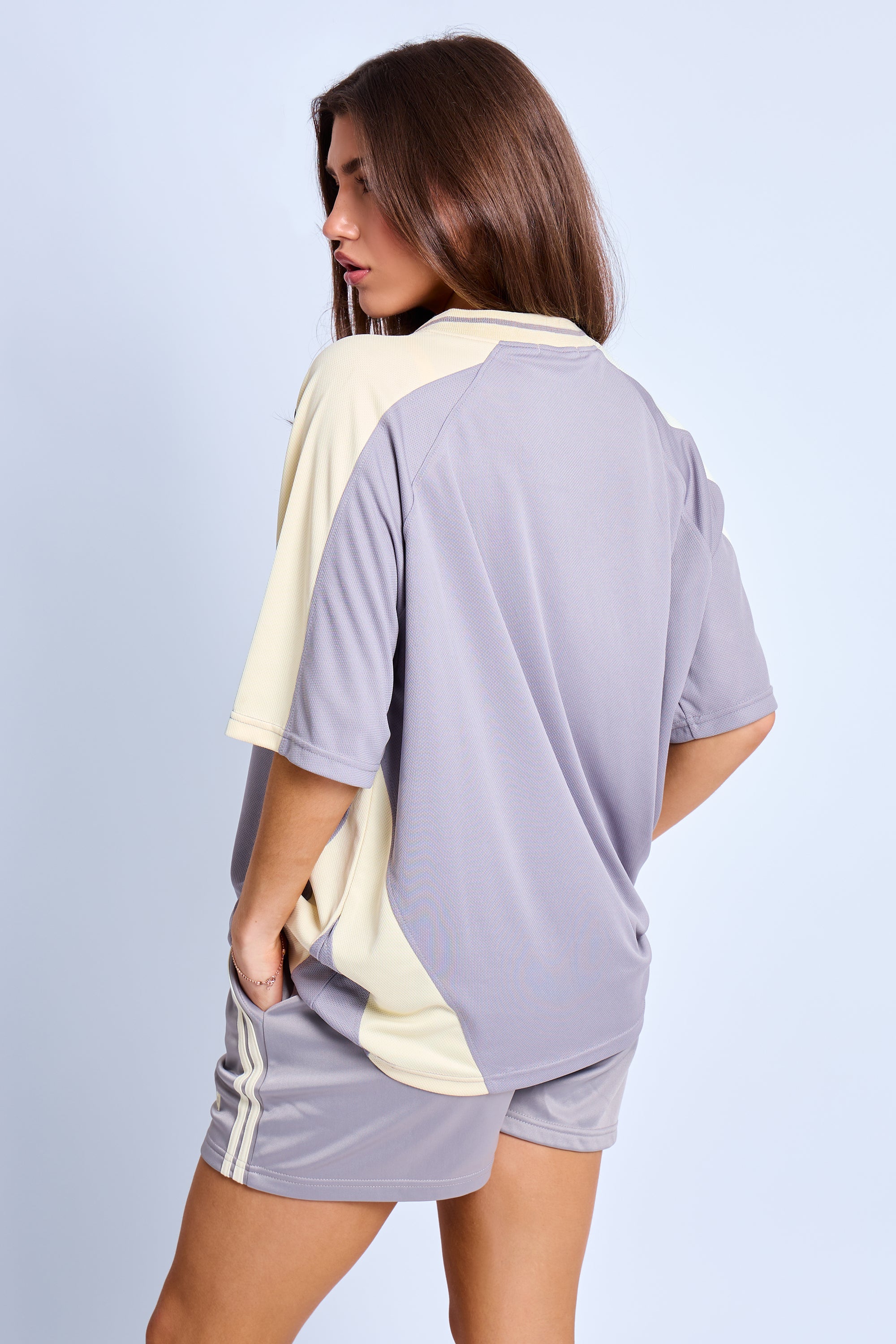 Kaiia Oversized Football Top Mist Grey & Lemon