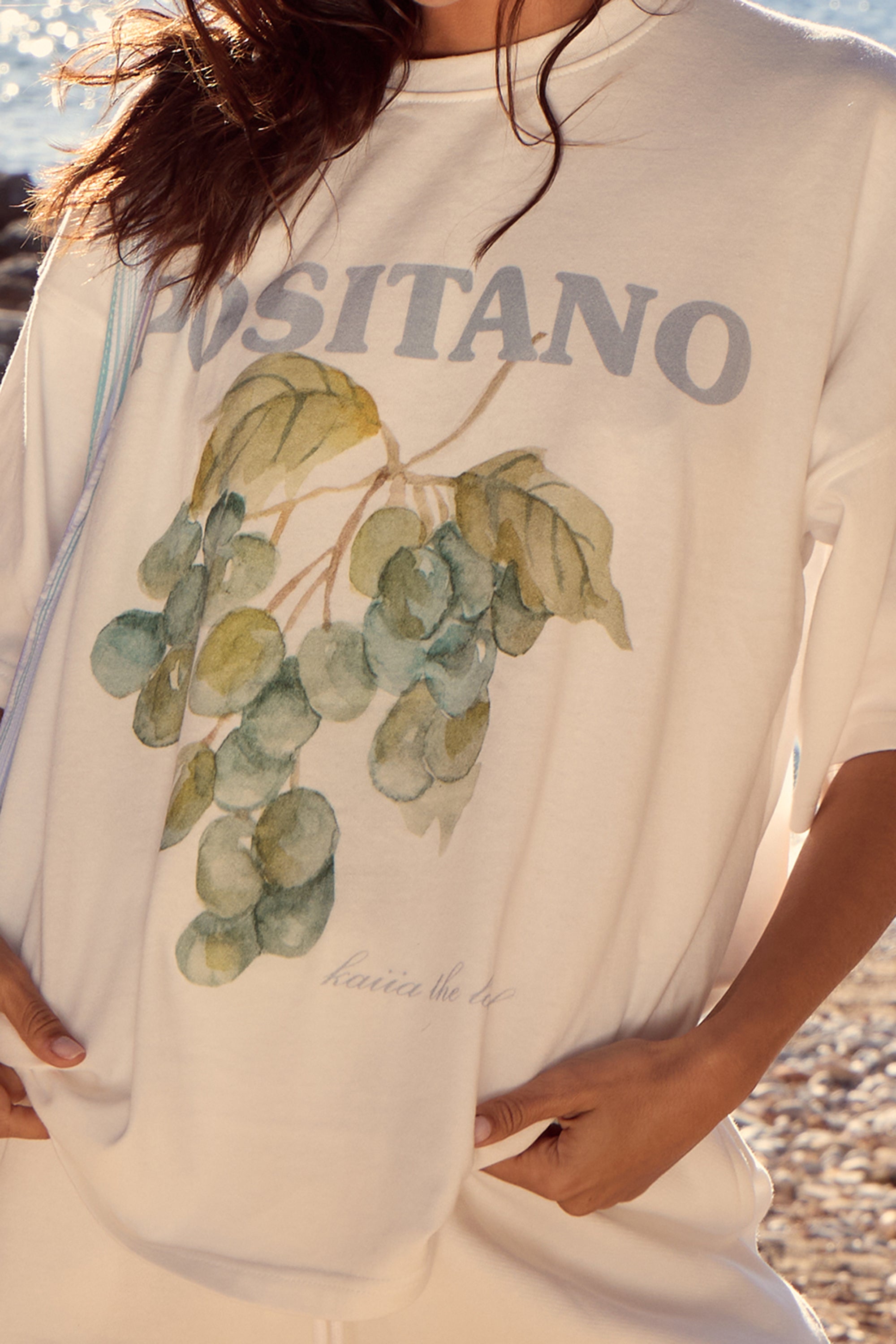 Kaiia Positano Graphic Oversized T-Shirt White