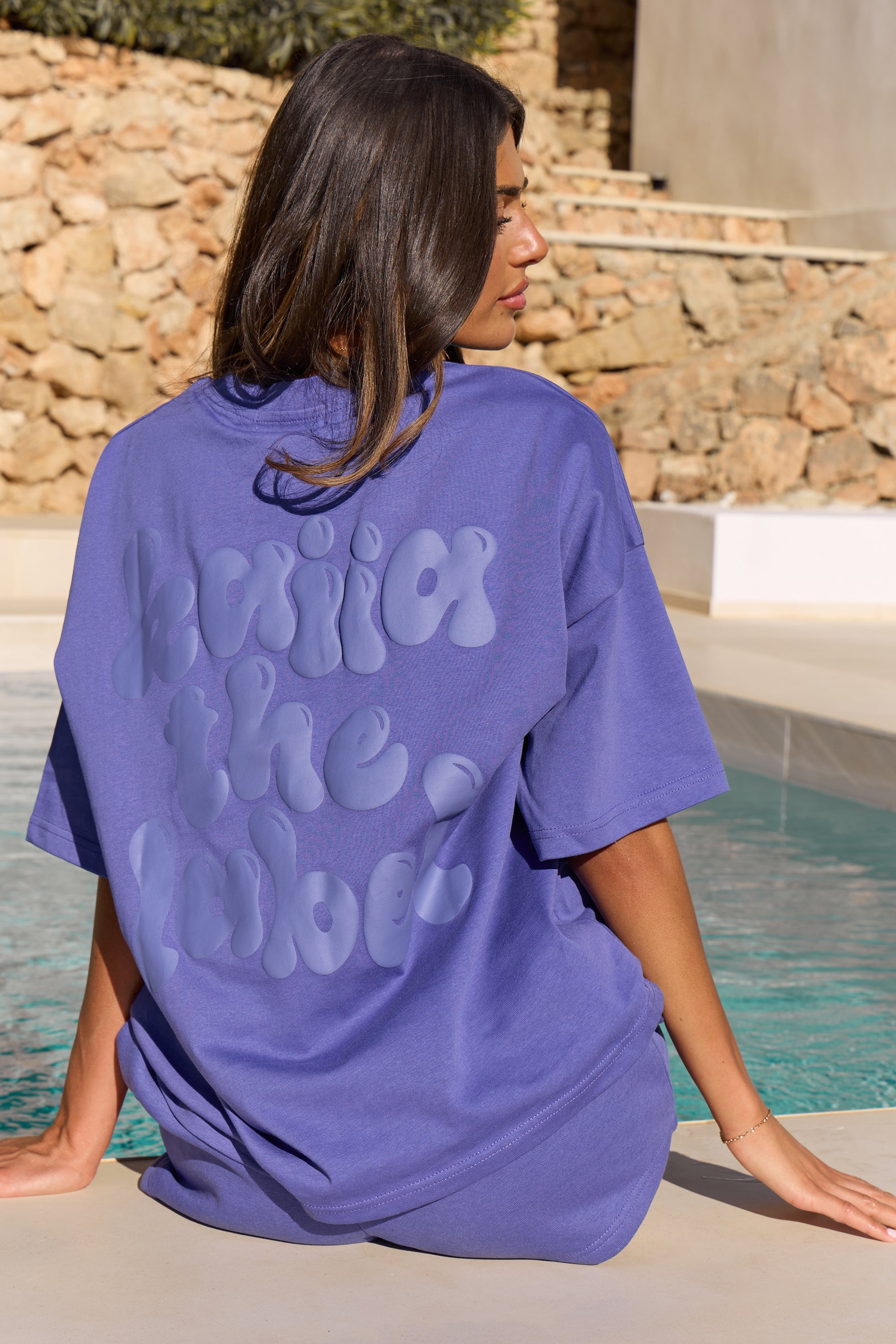 Kaiia Bubble Graphic Oversized T-shirt Blue Lagoon