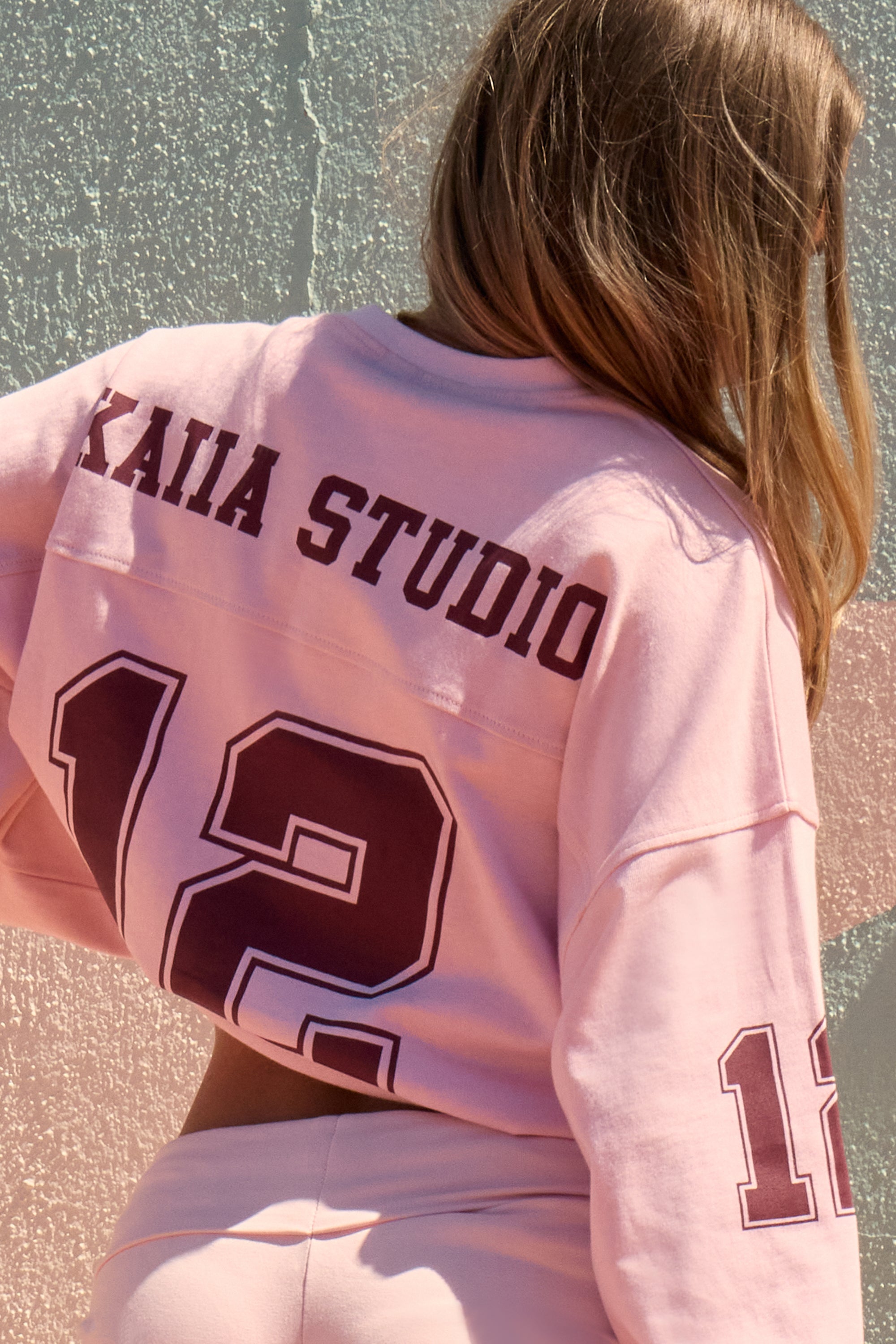 Kaiia 12 Graphic Oversized Football Top Baby Pink & Burgundy