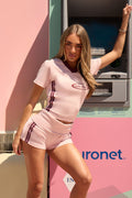 Kaiia Side Stripe Longline Baby Tee Baby Pink & Burgundy