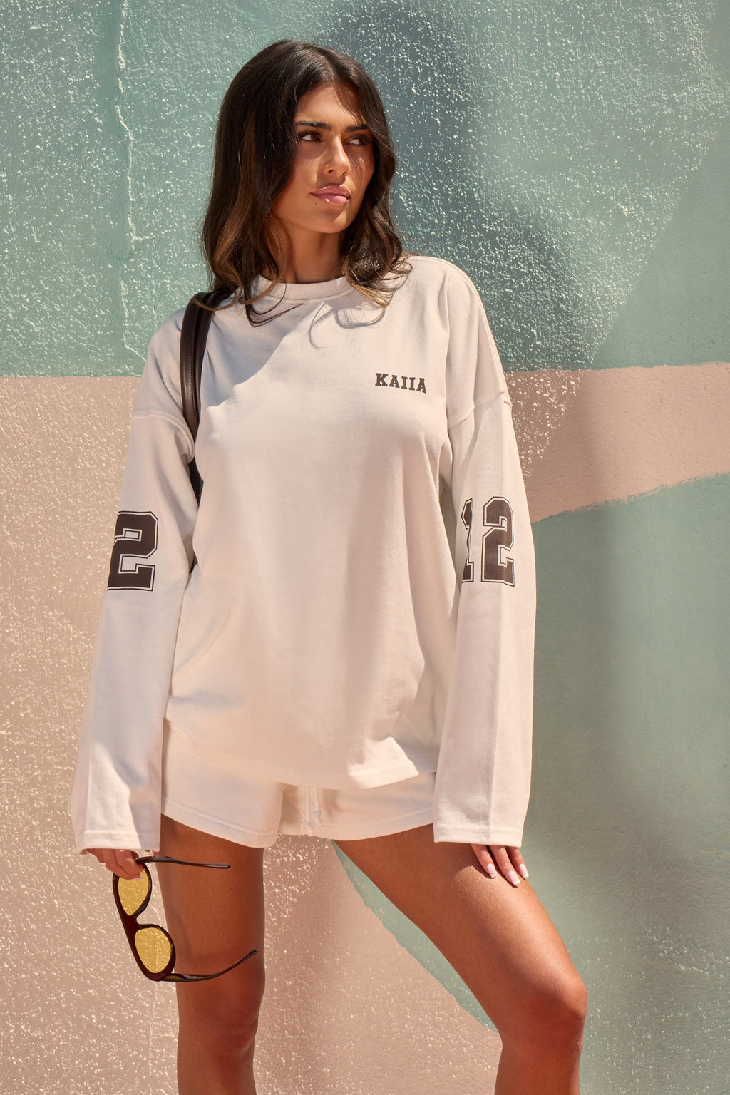 Kaiia 12 Graphic Oversized Football Top Vanilla & Chocolate