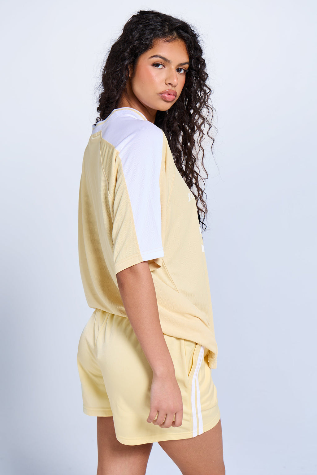 Kaiia Oversized Short Sleeve Football Top Lemon & White