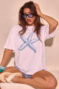 Kaiia Starfish Graphic Oversized T-shirt White