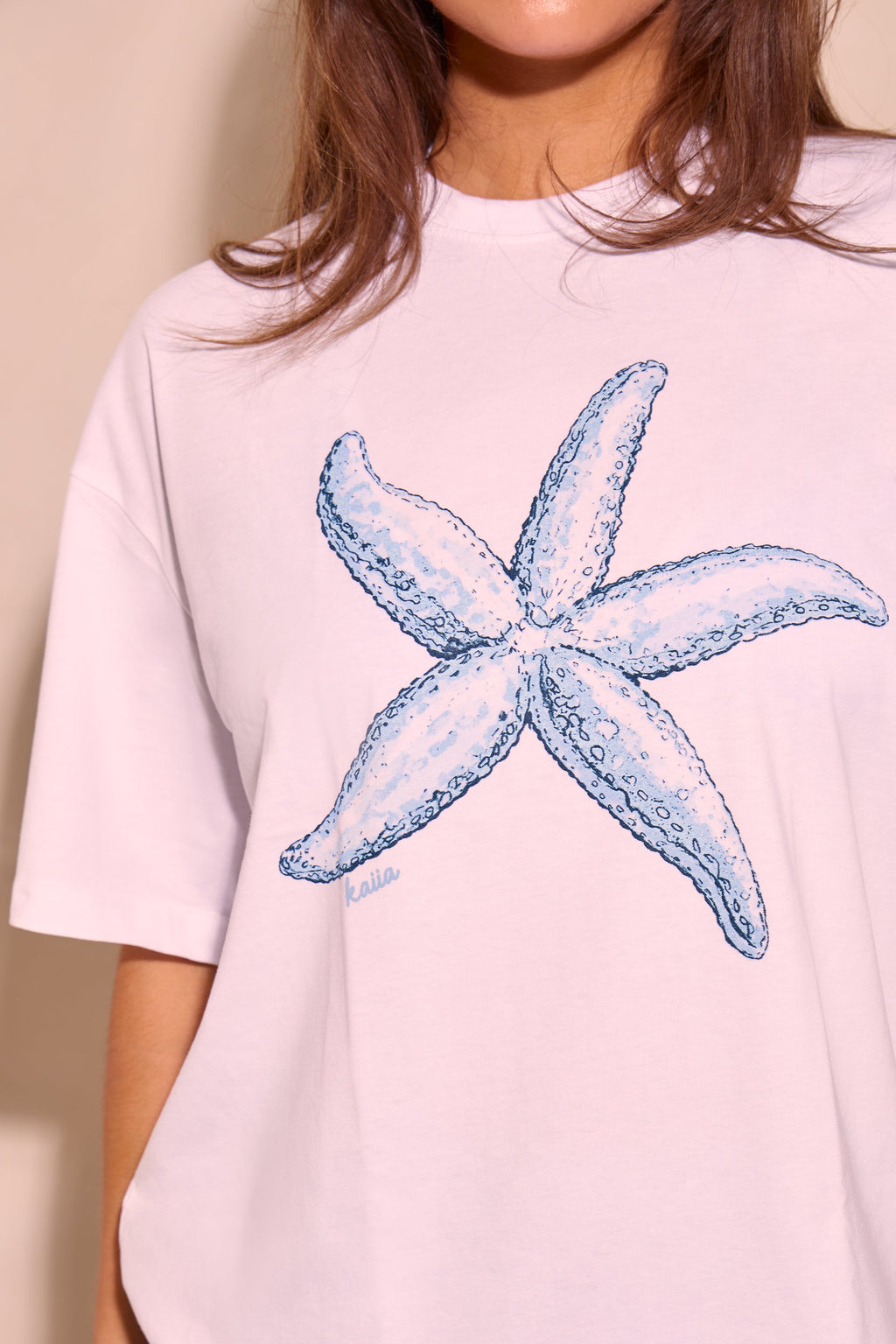 Kaiia Starfish Graphic Oversized T-shirt White