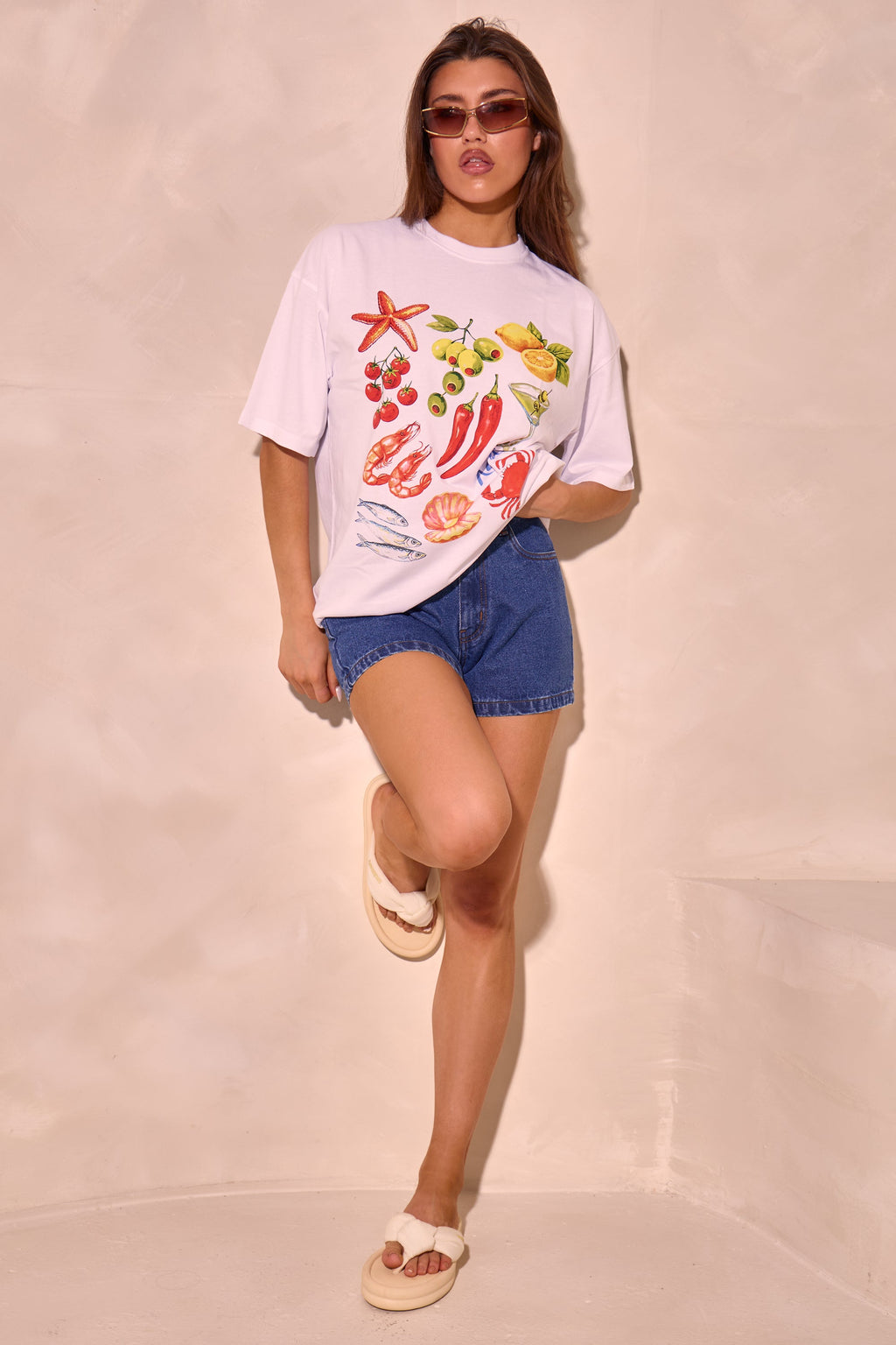 Kaiia Summer Graphic Oversized T-shirt White