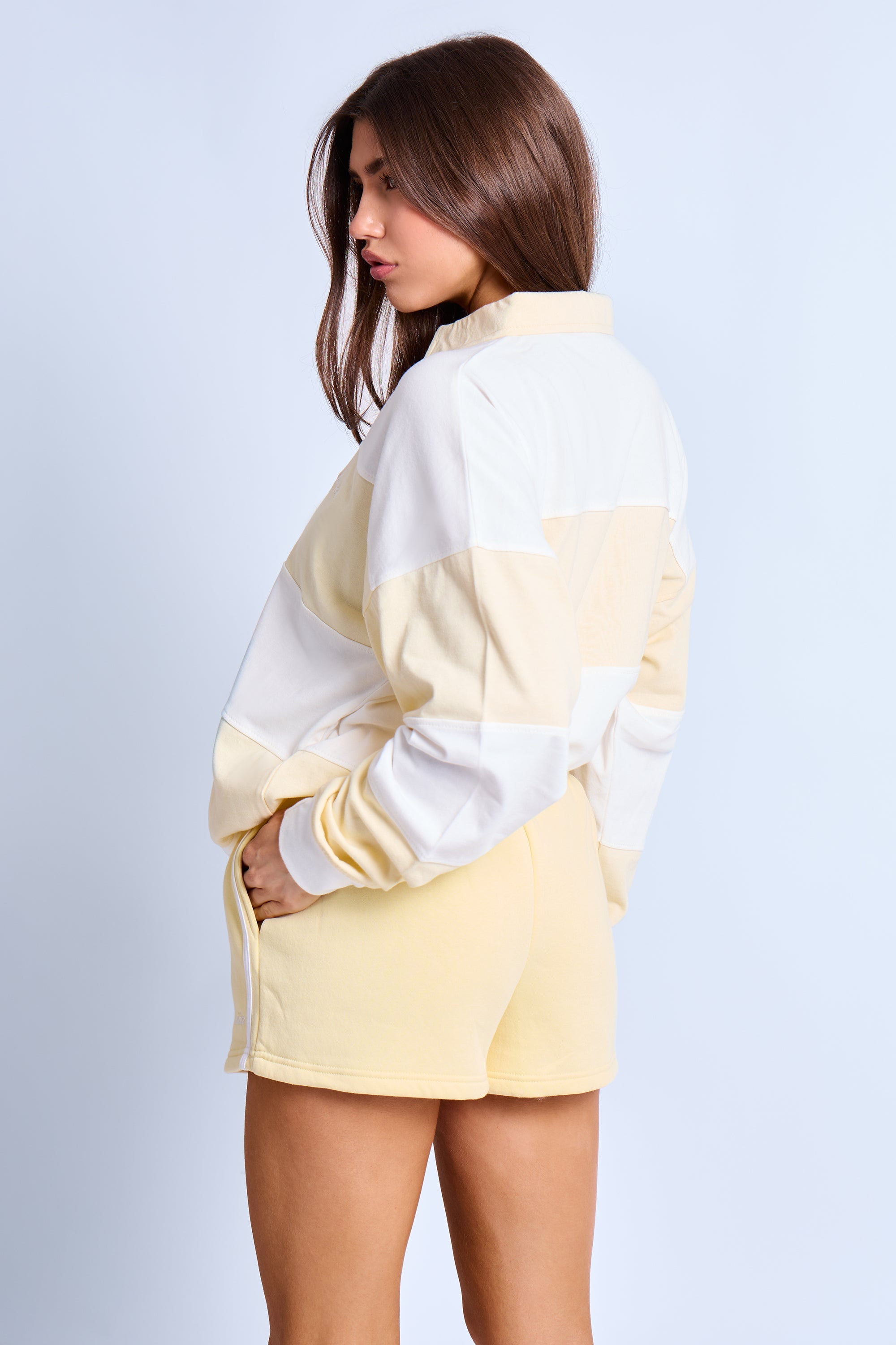 Kaiia Striped Oversized Rugby Style Top Lemon & White
