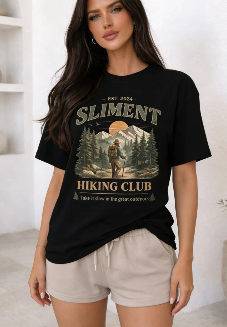 Vintage Hiking Club Landscape Print Drop Shoulder Short Sleeve T-Shirt