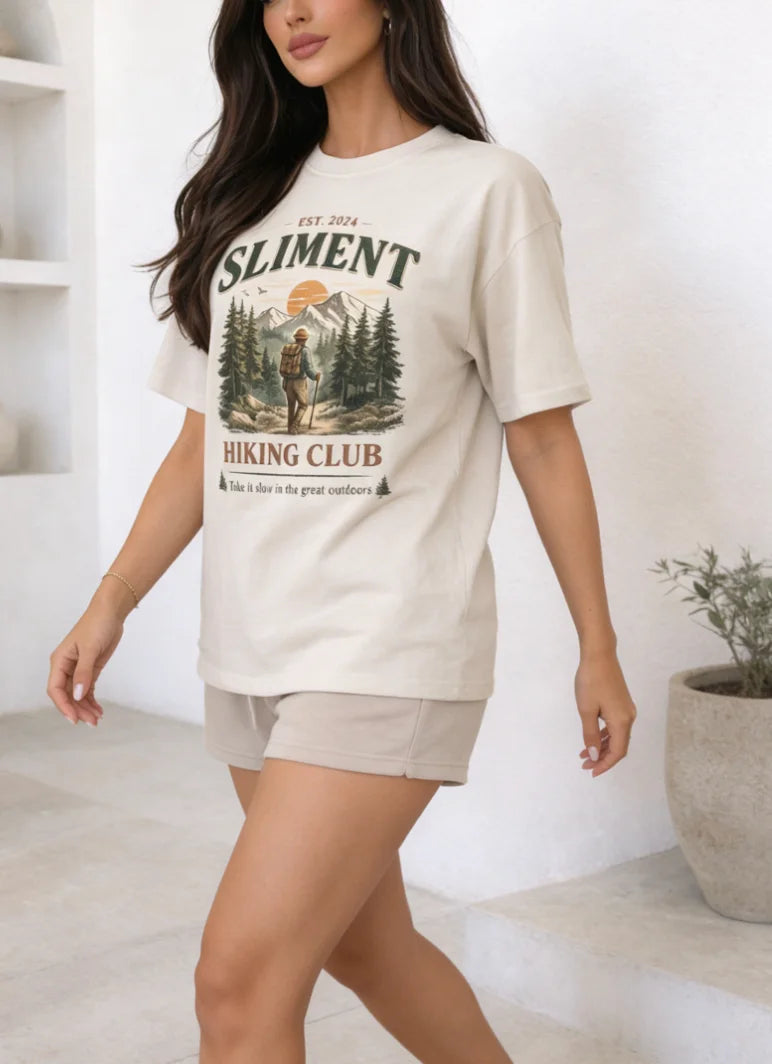 Vintage Hiking Club Landscape Print Drop Shoulder Short Sleeve T-Shirt