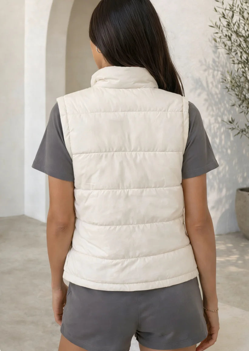 SLIMENT Letter Print Stand Collar Zip Quilted Puffer Vest | Casual Versatile Sleeveless Padded Gilet