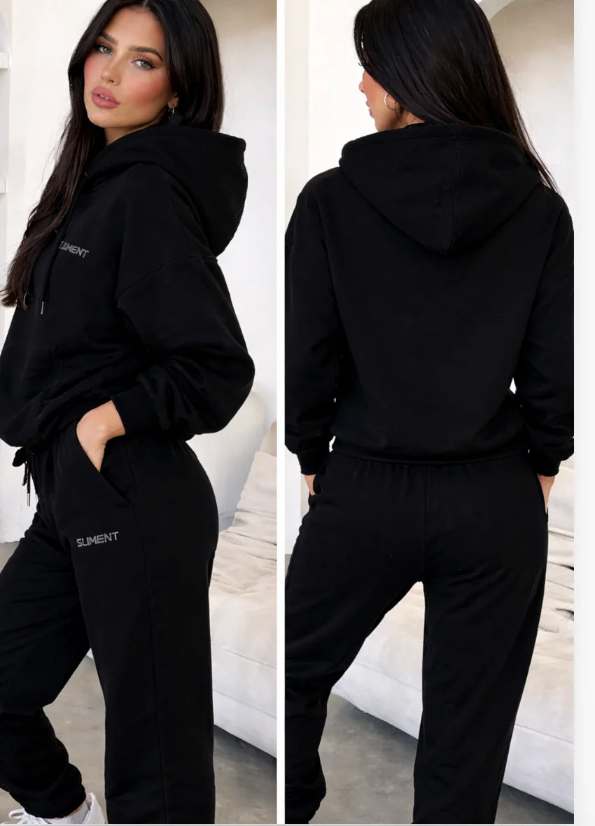 Casual Letter Print Hoodie & Jogger Pants Two-Piece Set