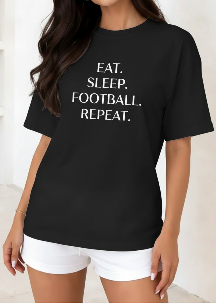 Black Eat Sleep Football Repeat Tee