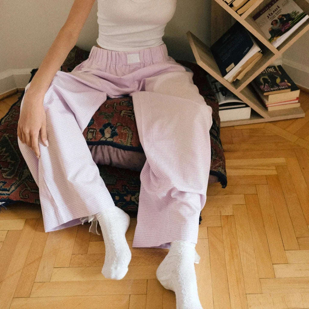 Plaid High Waist Straight Wide Leg Pajama Pant
