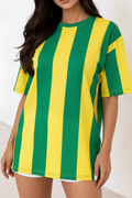 Green Yellow Stripe Tee - Striped Sleeves